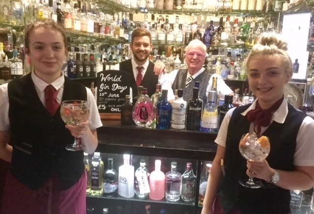 LEFT to right: Katie Platt, Antony Palombo, Old Bell owner Phil Whiteman and Alicia Moran