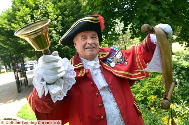 OH YAY . . . Chadderton Town Crier David Smith starts the events for Chadderton Day & Civil War re-enactment in Foxdenton Park 