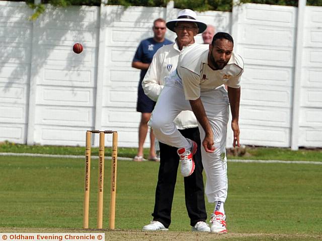 DELIVERY STRIDE . . . Crompton's Aqib Zulfiqar.