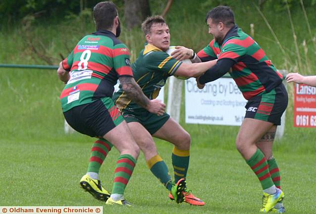 TOP TRY . . . Saints' Ryan Powell (centre)