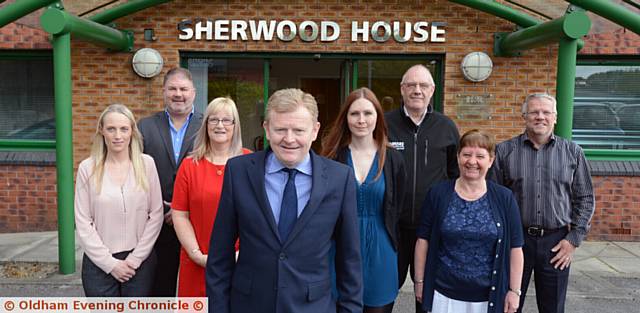 MEET the team . . . from left, Leanne Ordano, Paul Roberts (commercial director), Margaret Daw (customer care manager), Mike Braddock (CEO), Janine McCauley, Mark Paull (monitoring station supervisor), Christine Benham (finance manager) and Phil Thomas (operations and business support manager)