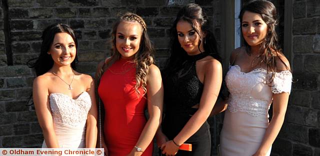 ALL glammed up . . . from left, Megan Wright, Lucy Tindall, Macy Byrne and Ellie Henson