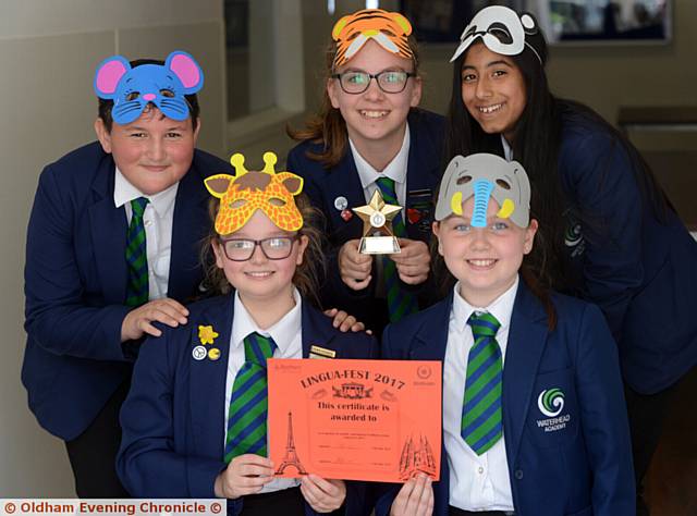 WINNERS Waterhead, back left to right, Liam Wilde, Erin Baynes, Hamra Hanif-Ali. Front, Grace Evans (left) and Lydia Nield. 