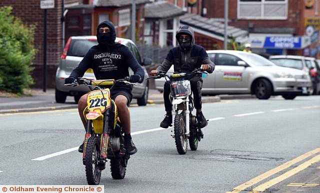 MOTORCYCLES illegally ridden by young lads on Chamber Road, Oldham