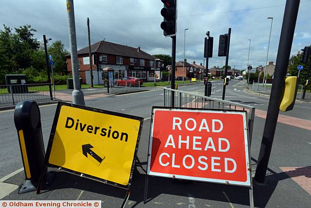 Foxdenton Lane, Chadderton closed for sewer work.