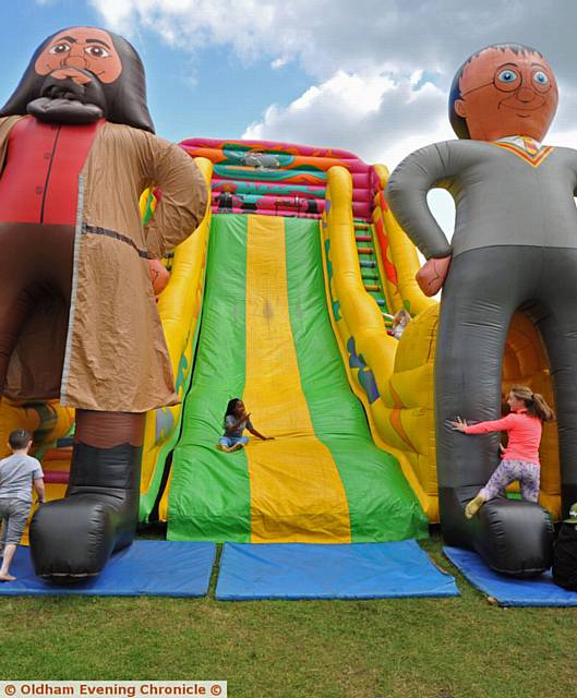 Inflatable Kingdom at Alexandra Park, Oldham. PIC Harry Potter slide..