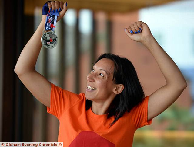 Photographed at Maggie's, Sharon Livesey with her medal