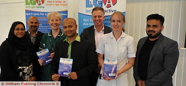 THE launch of Outta Skool programme Let's Get Active at the Honeywell Centre. From left, Shahida Begum, Zahoor Hussain (director and treasurer Outta Skool), Susan Fitton (Oldham Diabetes Service), Moinul Islam (programme founder), Neil Jenkinson (Oldham CCG Trustech), Janet Daeth (Oldham Diabetes Service), Nuraz Zamal (Outta Skool project manager).
