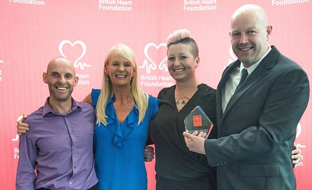 OLDHAM Community Leisure's health and physical activity team have been named as heart heroes by the British Heart Foundation (BHF) at a special awards ceremony held in Manchester. From left, Paddy Wolstenholme, Rachel Holloway, Jo Parry and Jason Bailey OLDHAM Community Leisure's health and physical activity team have been named as heart heroes by the British Heart Foundation (BHF) at a special awards ceremony held in Manchester. From left, Paddy Wolstenholme, Rachel Holloway, Jo Parry and Jason Bailey