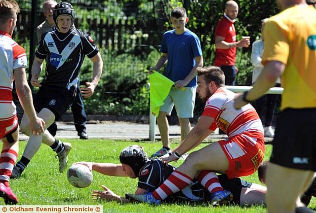 SO CLOSE . . . Rangers' Ethan Langhorn falls just short of the try line