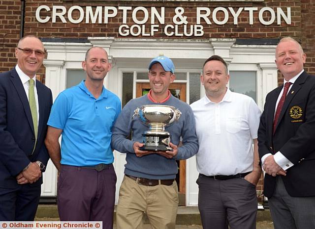 Crompton & Royton Golf Club host Golf District Championship - Brierley Cup winners Crompton & Royton team (l-r) presenting cup Crompton & Royton Golf Club Vice Captain David Harris, Gary Melling, Martin Barnes, Mike Shaw (missing team member Kris Sutcliffe) and presenting Crompton & Royton Captain Andrew Williamson