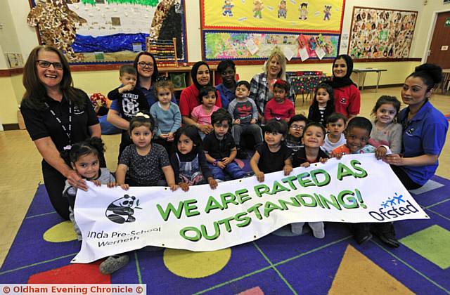 THE Panda Pre-School at Christ Church, Chadderton, has received an Outstanding rating. Pictured with children and staff is manager Joyce Marsh, left THE Panda Pre-School at Christ Church, Chadderton, has received an Outstanding rating. Pictured with children and staff is manager Joyce Marsh, left