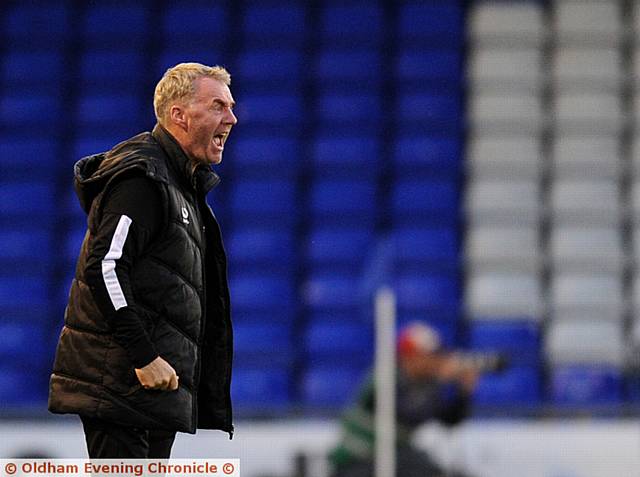 'GUTTED' . . . Athletic boss John Sheridan yells his instructions from the touchline during last night's Carabao Cup defeat by Burton.
'GUTTED' . . . Athletic boss John Sheridan yells his instructions from the touchline during last night's Carabao Cup defeat by Burton.
