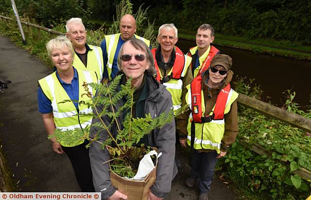 DR Gough with Canal & River Trust officials and Street Scene Greenfield volunteers