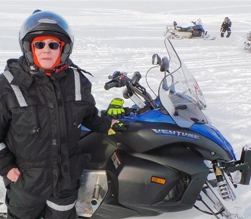 INTREPID Patricia Abram pictured on a snow mobile expedition to the glaciers in Iceland. And Patricia's adventures have also taken her to Niagara Falls
