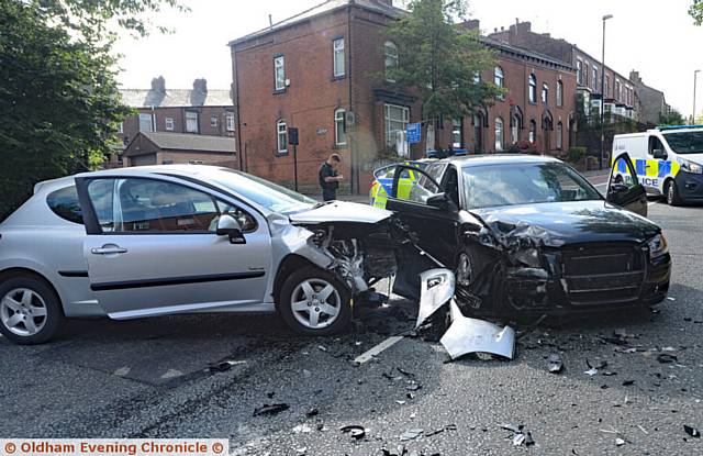 Car crash on Lees Road, Salem involving a Peugeot 206 and an Audi A3.