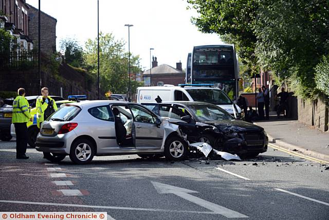 Car crash on Lees Road, Salem involving a Peugeot 206 and an Audi A3.