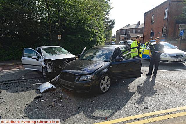 Car crash on Lees Road, Salem involving a Peugeot 206 and an Audi A3.