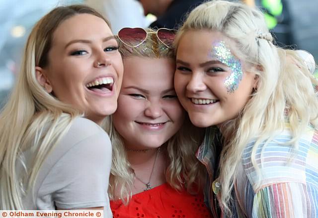 ABOVE: From left, Nicola Roddy, Sally Bradley and Lucy Brackley enjoying the festival