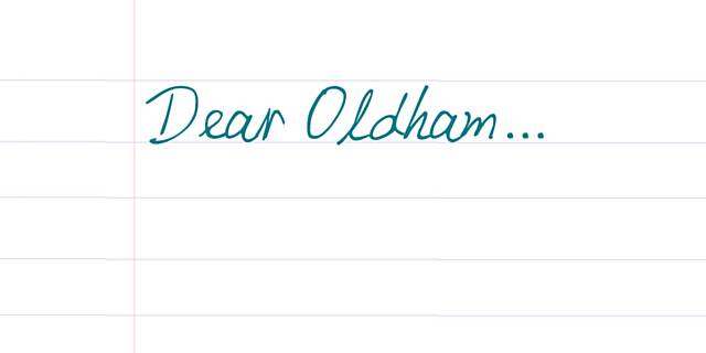 Dear Oldham appeal. Oldham Council invites children to write a letter to the town about what they would like to see in the future.