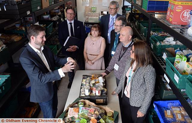 JIM McMahon, left, chairs the talks with, from left, Jonathan Yates chief executive CAB, Louise Brogan-Shaw CAB, David Smith First Choice Homes, Martin Burroughs Oldham Council, Andrew Barr, Oldham Foodbank and Amanda Cawdron, Oldham Council