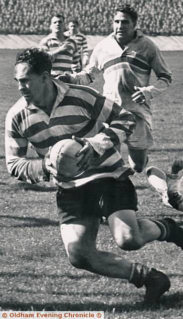 OLDHAM legend Sid Little goes in for a try against Warrington in September, 1957