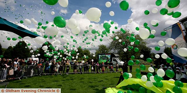 BALLOON release . . . during the vigil to victims of the Manchester bombing