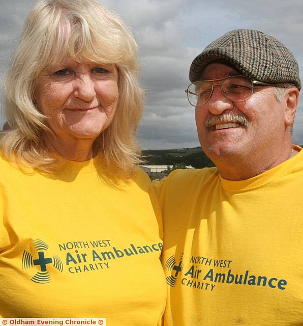 GRATEFUL . . . Marlene and Peter Bony at the charity clay pigeon shoot in aid of NorthWest Air Ambulance which saved her life