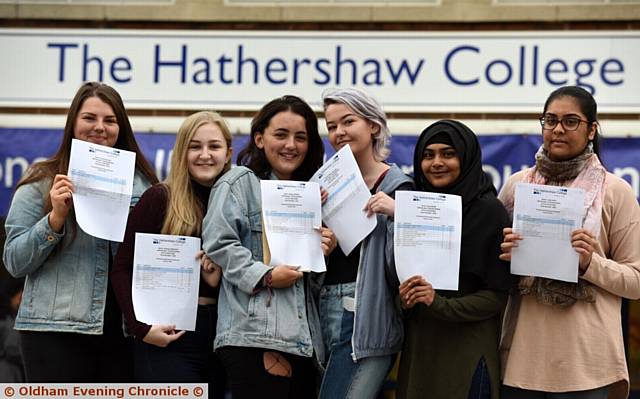  TOP  pupils . . . Lucy Scoltock, Georgia Robinson, Megan Morris, Molly England, Saira Noor and Lareb Asim at Hathershaw College this morning