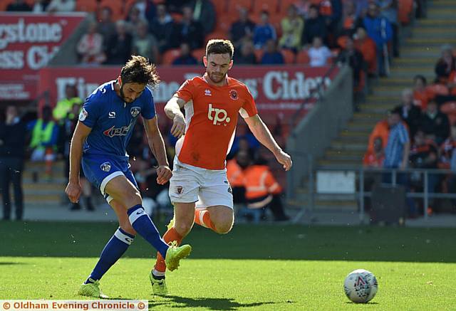 NOT THIS TIME . . . Ollie Banks fires in a shot for Athletic in the defeat at Blackpool. Report and more reaction inside.