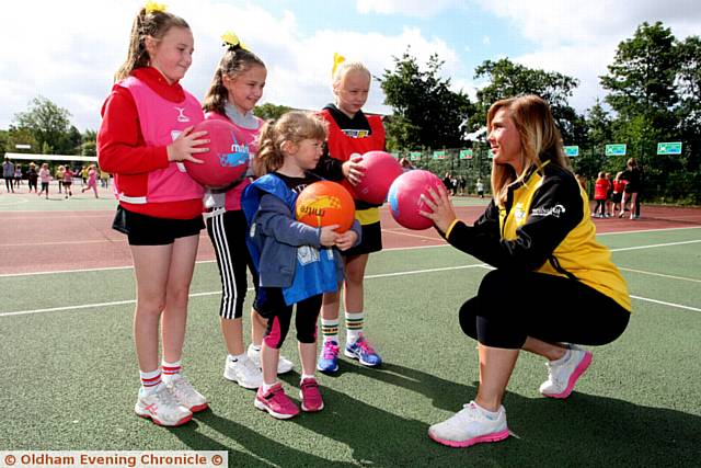 FROM the left: Mia Standley, aged 10, Jenna Davies, aged 10, Tilly Keogh, aged 8, At the front of the group is Jessica Scribs, aged 5, with Karen Greig