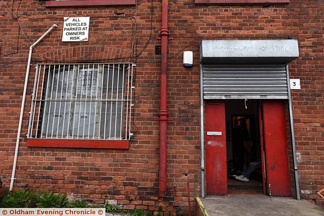 Indie band Dirty Laces inside the studio where they have had £6,000 of equipment stolen at Stockfield Mill, Chadderton.  PIC shows entrance which was forced.

