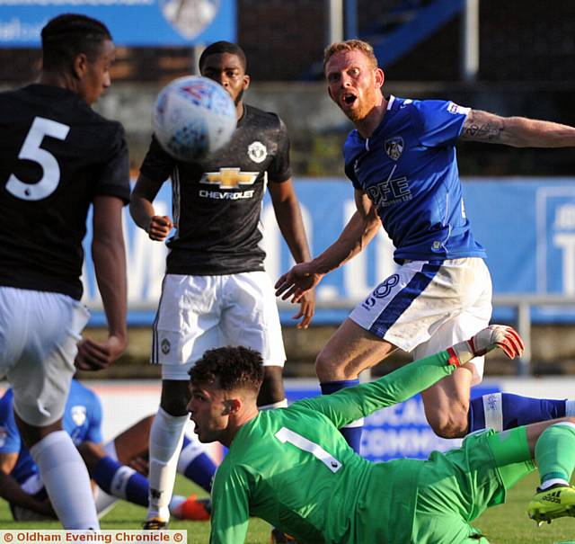 CLOSE . . . Paul Green with a near-miss against Manchester United X1