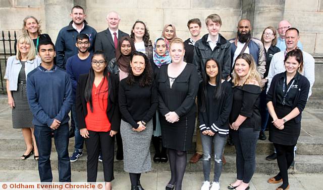 SUMMER school . . . MPs Debbie Abrahams and Angela Rayner (front centre) with summer school students and staff from organisations around Oldham, Web Applications, Positive Steps, Action Together, Oldham College, Groundwork Oldham, Oldham Foodbank