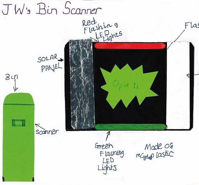 A DRAWING of a bin scanner invented by Year 3 pupil Joshua Wilson from St Paul's CE Primary, Royton.