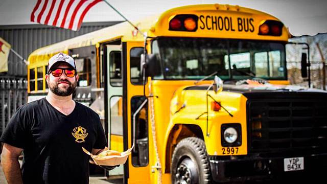 MEALS from wheels . . . Mark Fairley and his school bus catering venture