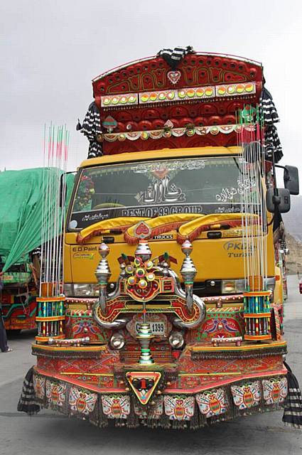 Truck art is a popular form of regional decoration in South Asia, with Pakistani trucks featuring elaborate floral patterns and calligraphy.