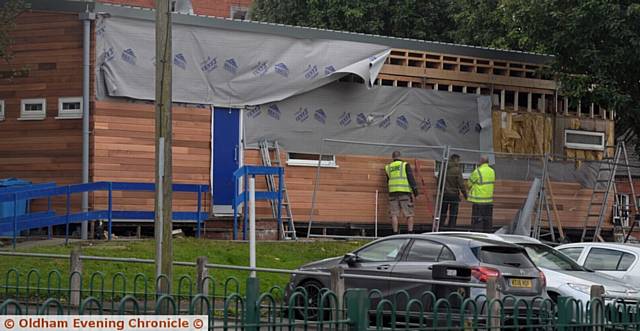 THE work carries on at the Daycare Centre, Bentley Street, Chadderton, following the scaffolding theft