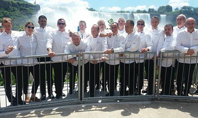 WORLD chefs . . . Graham Howarth (fourth left) with the Le Club des Chefs des Chefs at Niagara Falls