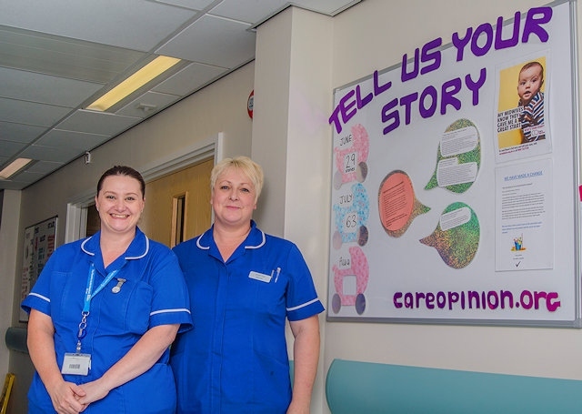 Sam Whelan, patient experience midwife with Sarah Platt, postnatal ward midwife at The Royal Oldham Hospital Sam Whelan, patient experience midwife with Sarah Platt, postnatal ward midwife at The Royal Oldham Hospital