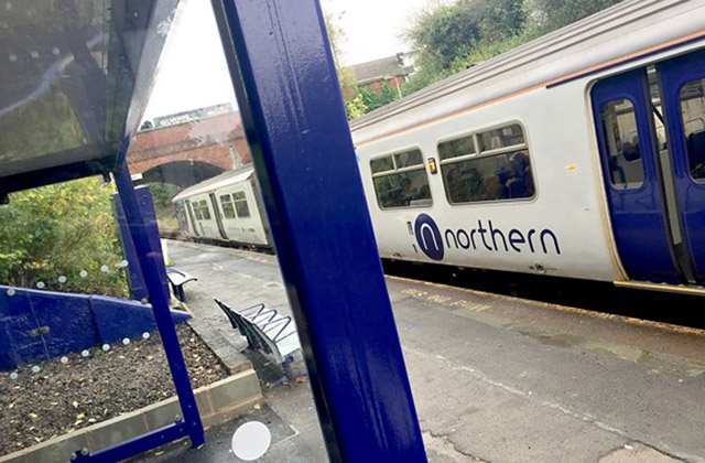 The newly-refurbished shelter at Moston station