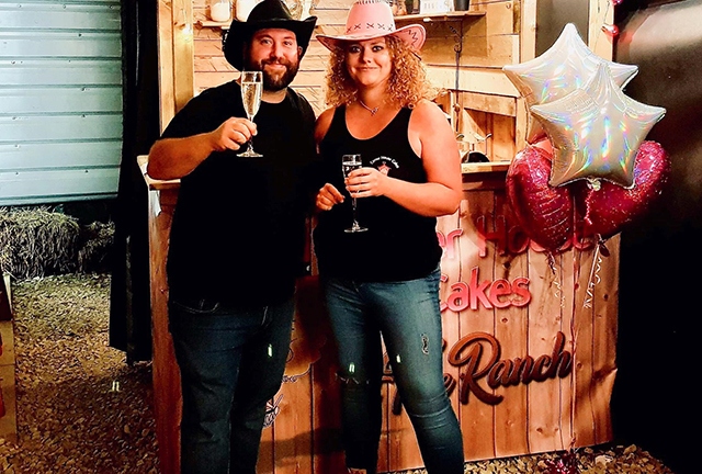 Rachel Walker and Mark Fairley are pictured at the launch of the Old School BBQ Bus and Corner House Cakes link-up  