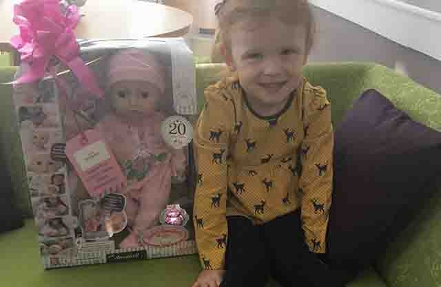 Evalyn-Grace with her new Baby Annabelle doll