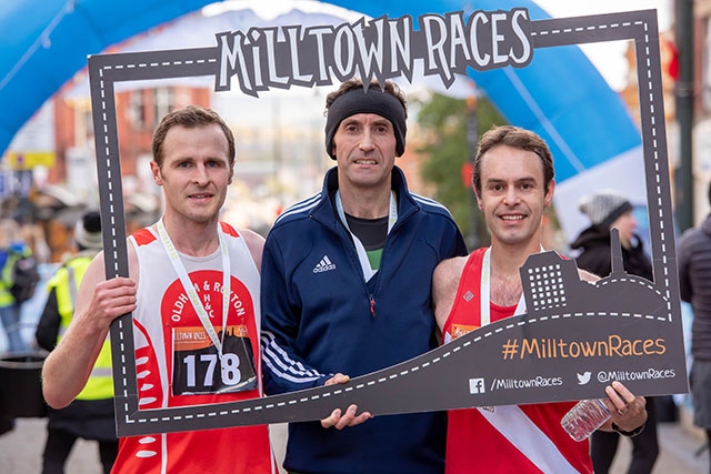 Men's race winner Gareth Raven is flanked by Jan Pichl and Michael Mannings Men's race winner Gareth Raven is flanked by Jan Pichl and Michael Mannings