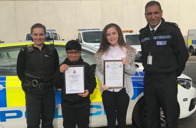 Pictured (left to right) are: PC Neighbourhood Officer Amy Beckett, Ibrahim, Sophie and Supt Umer Khan Pictured (left to right) are: PC Neighbourhood Officer Amy Beckett, Ibrahim, Sophie and Supt Umer Khan