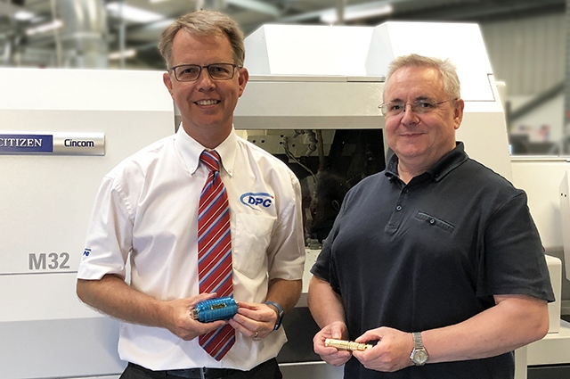 Simon Dawson, left, of Dawson Precision Components and Chris Pitt of Ashton Pitt, with Revomaze components at DPC’s Oldham base 