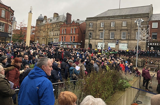 The Remembrance Sunday scene in Oldham town centre.

Pictures courtesy of Oldham Council on Twitter, John Eccles and Dobcross Youth Band