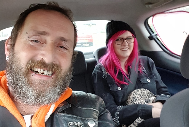 Charlotte Salway (rear) pictured with her father, Steven Salway, who was injured during the collision.

Image courtesy of Greater Manchester Police