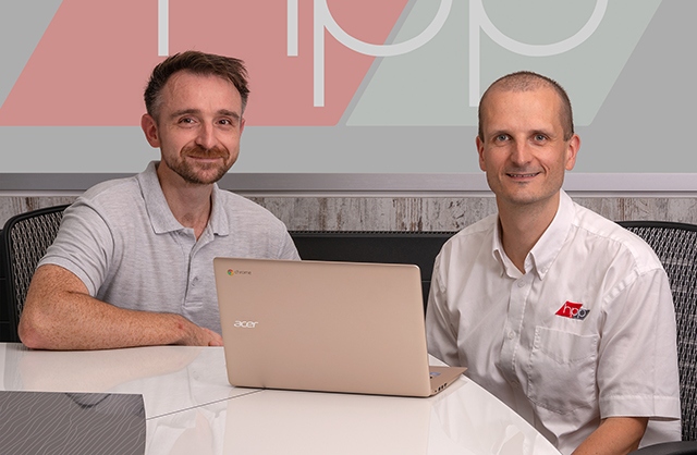 Digital developer Henley Bailey (left) and Dan Mounsey, marketing manager of Hills Panel Products (HPP)