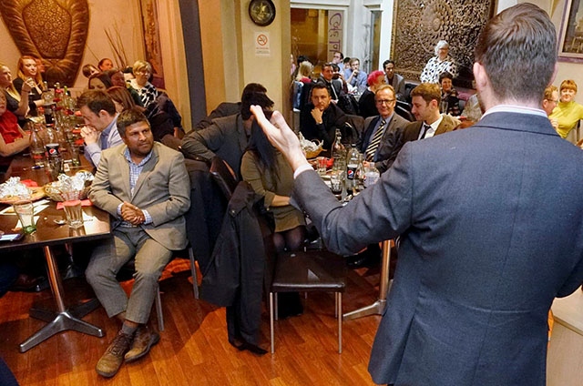 Oldham West and Royton MP Jim McMahon speaks at the dinner event at Cafe Lahore Oldham West and Royton MP Jim McMahon speaks at the dinner event at Cafe Lahore